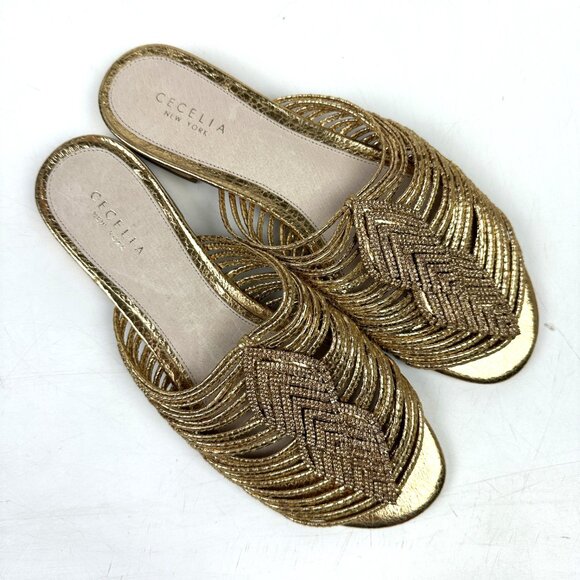 Cecilia New York Sienna Strappy Slide Sandals Gold Size 10 - Picture 6 of 8